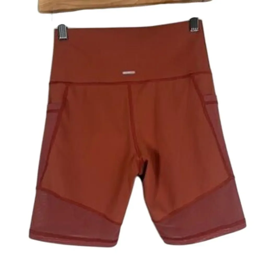 Aerie Bike Shorts Womens M Rust High Waist Pockets Activewear Athleisure Fitness - Picture 3 of 5